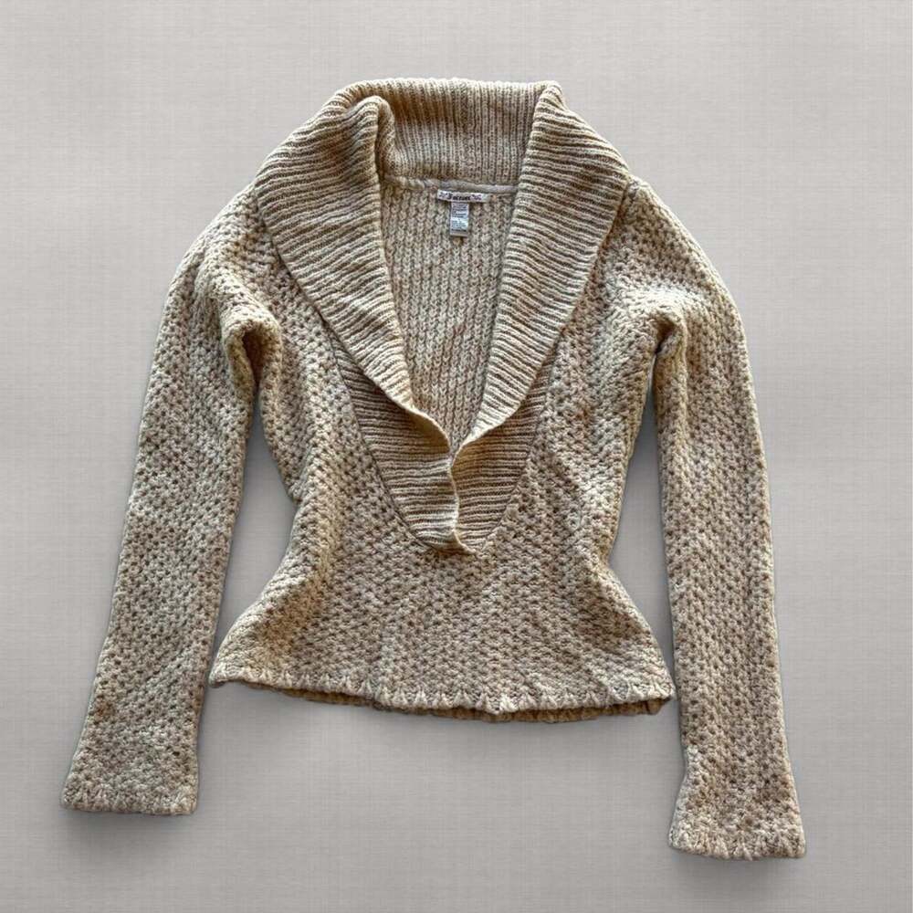 Y2K Forever 21 Mohair Blend Shawl Collar Sweater Womens L Beige Chunky Knit Top
